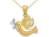 14K Yellow Gold Dove and Olive Branch Charm Pendant Necklace with Chain